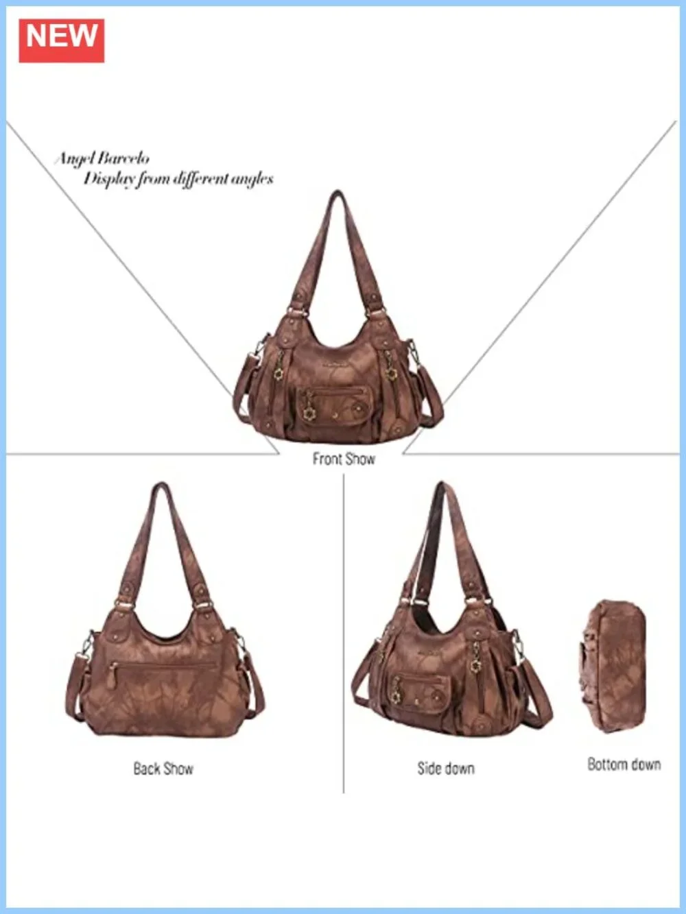Women's Soft PU Leather Hobo Shoulder Bag Crossbody Purse with Multiple Pockets